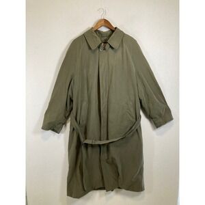 Classic Heritage Newport Harbor Mens Olive Green Belted Trench Coat Plaid Lined